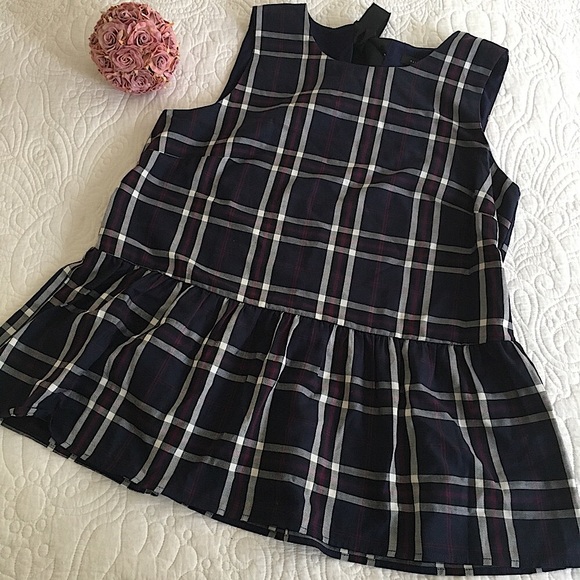 Halogen Plaid ruffled Peplum BlouseTop. Peplum Tank-Top-Tee Size: S Petite - Picture 3 of 8